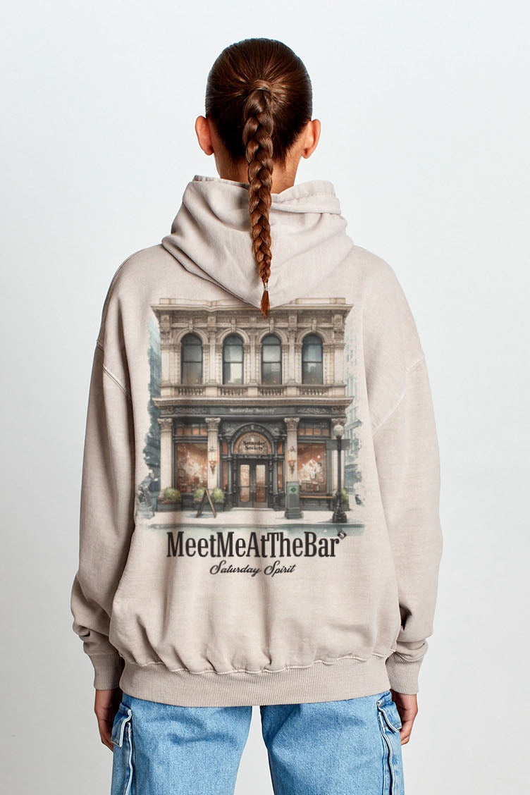 Saturday Society Meet Me At The Bar Hoodie in Light Taupe