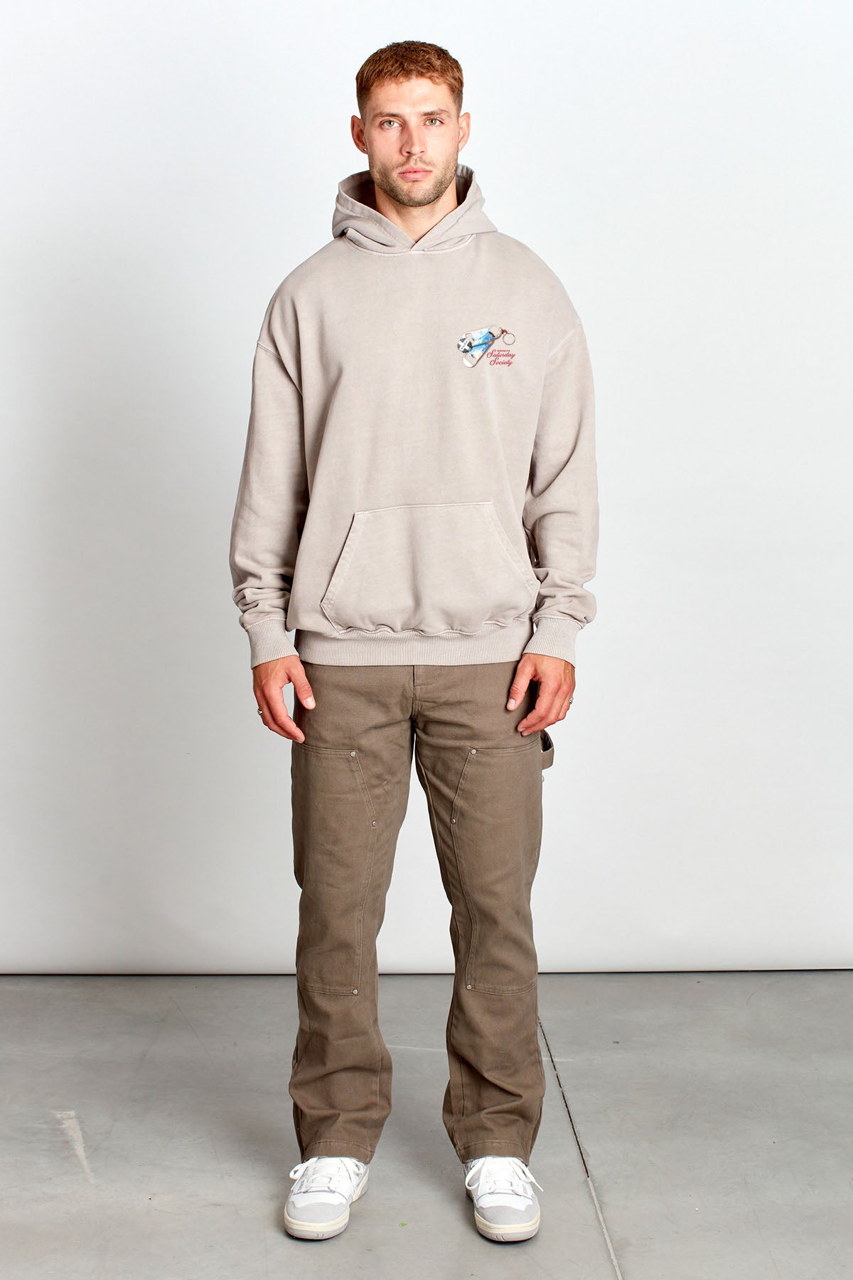 Saturday Society Meet Me At The Bar Hoodie in Light Taupe