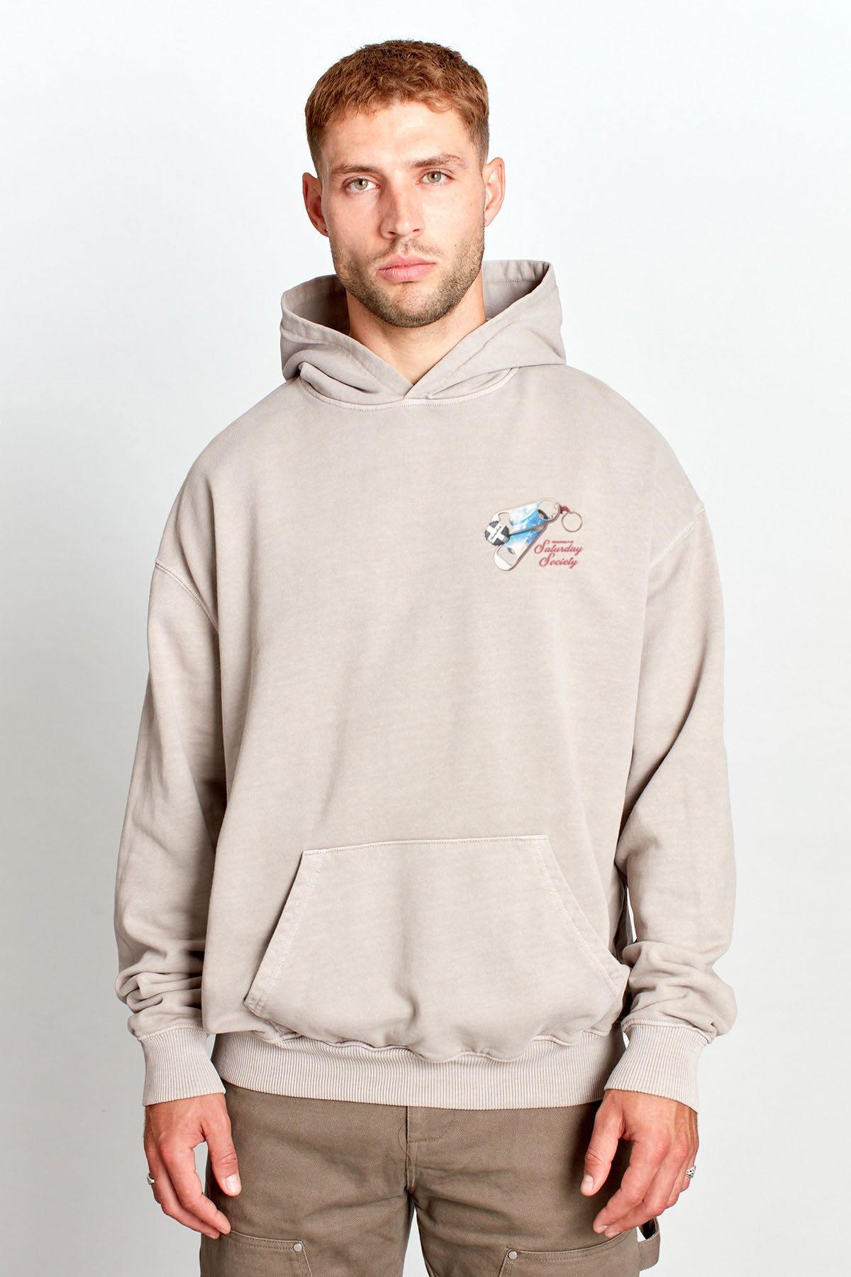 Saturday Society Meet Me At The Bar Hoodie in Light Taupe