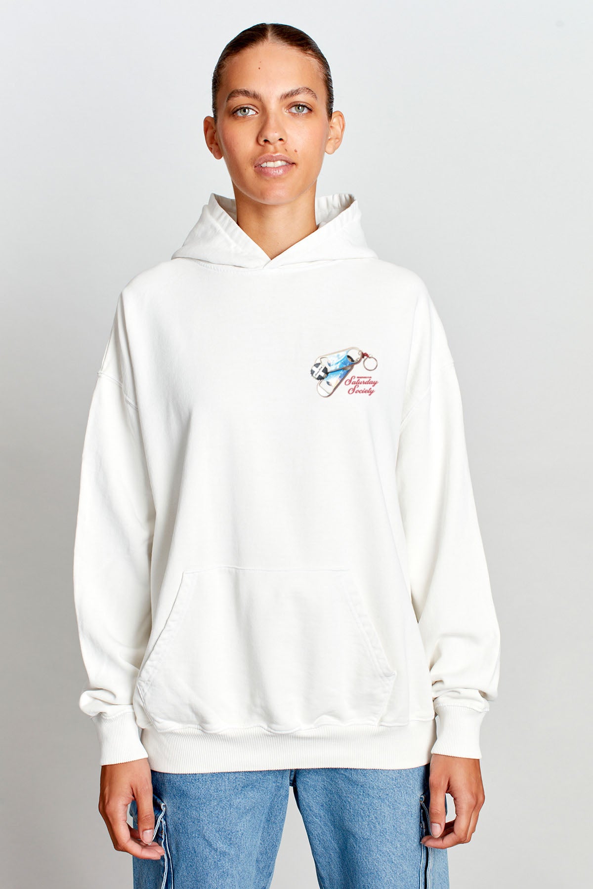 Saturday Society Meet Me At The Bar Hoodie in Vintage White