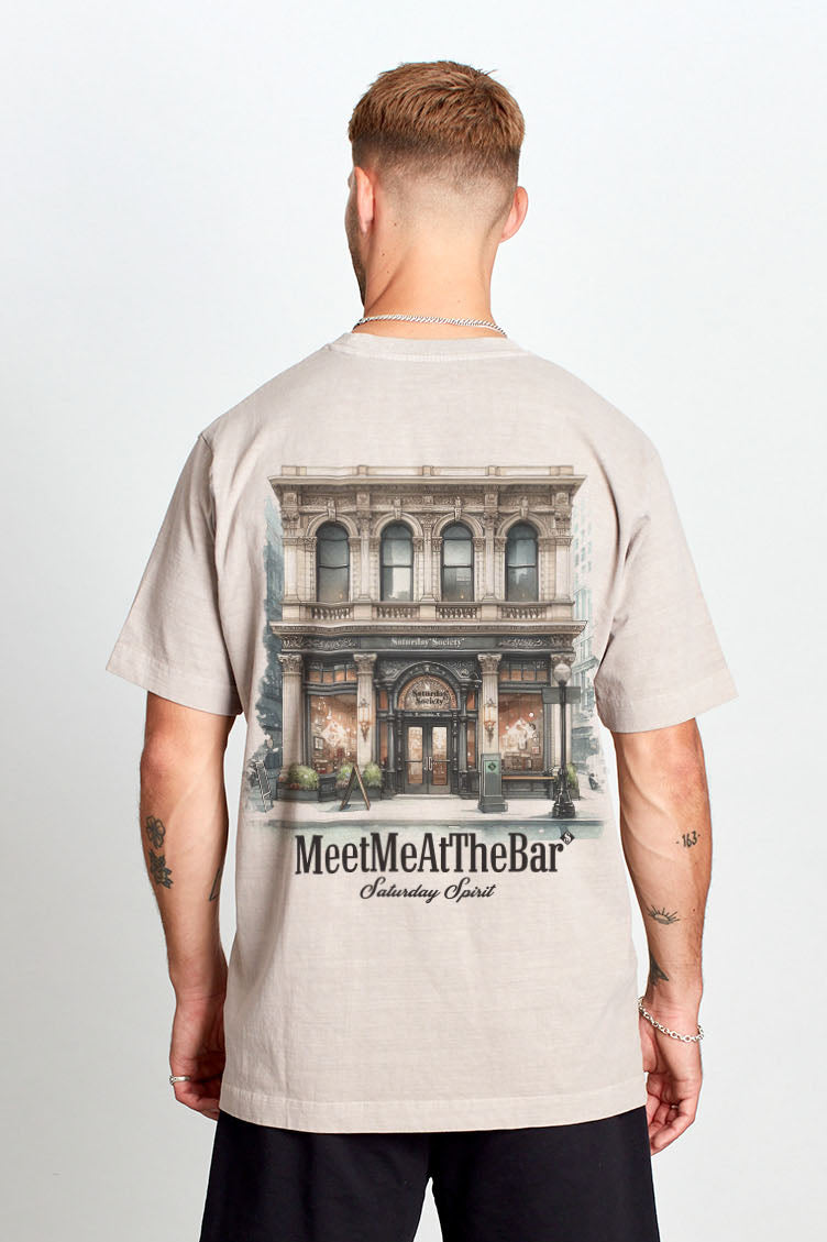 Saturday Society Meet Me At The Bar T-shirt in Light Taupe