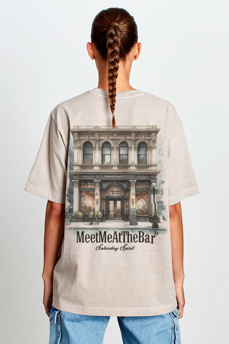 Saturday Society Meet Me At The Bar T-shirt in Light Taupe