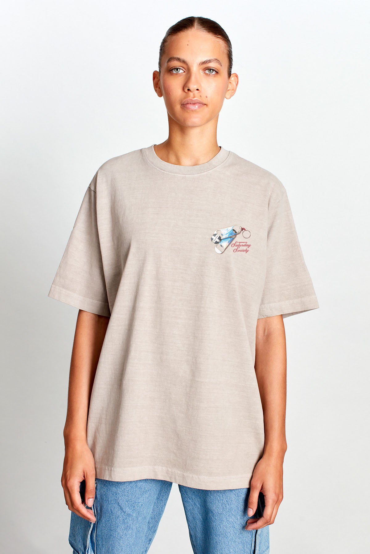 Saturday Society Meet Me At The Bar T-shirt in Light Taupe