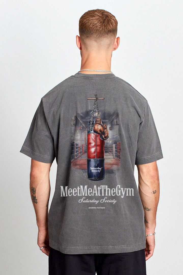 Saturday Society Meet Me At The Gym T-shirt in Washed Grey