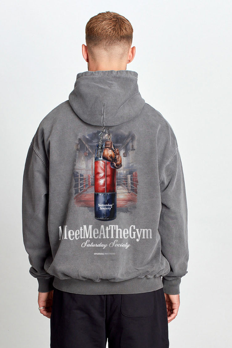 Saturday Society Meet Me At The Gym Hoodie in Washed Grey