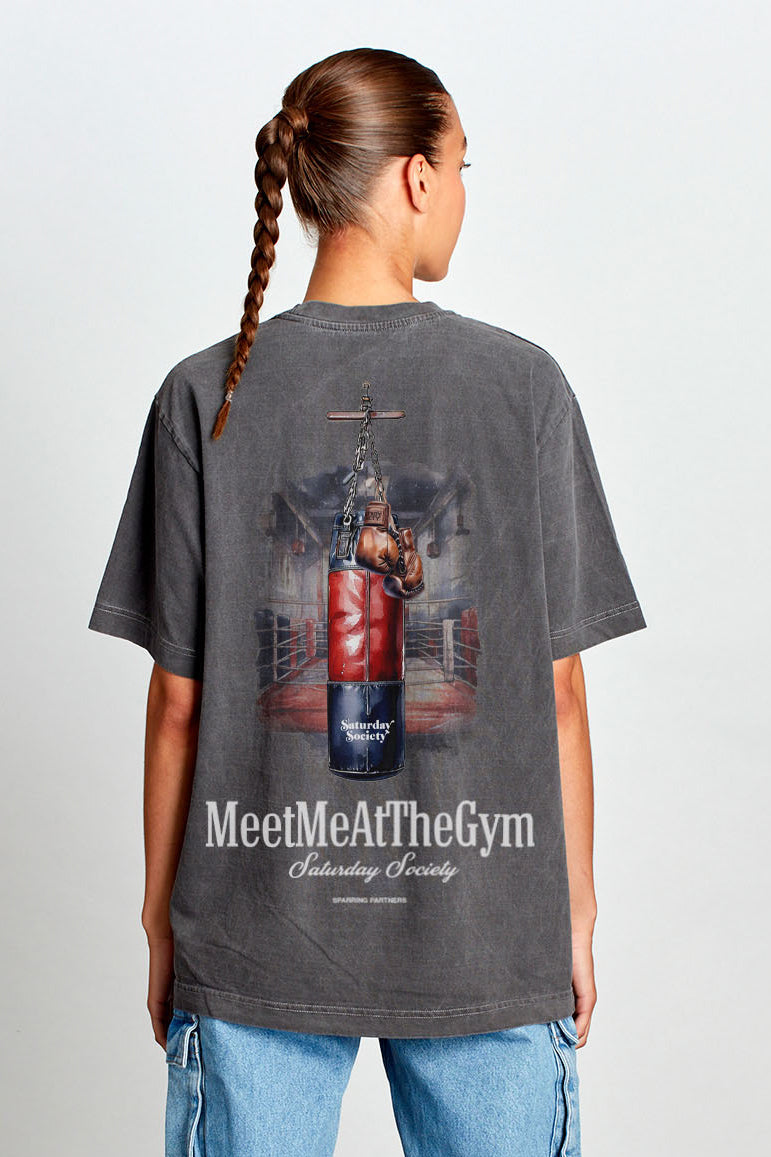 Saturday Society Meet Me At The Gym T-shirt in Washed Grey