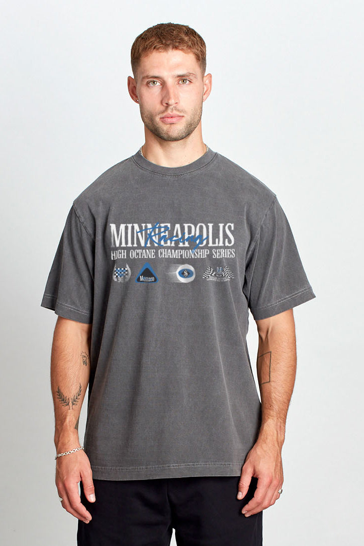 Saturday Society Minneapolis Racing T-shirt in Washed Grey