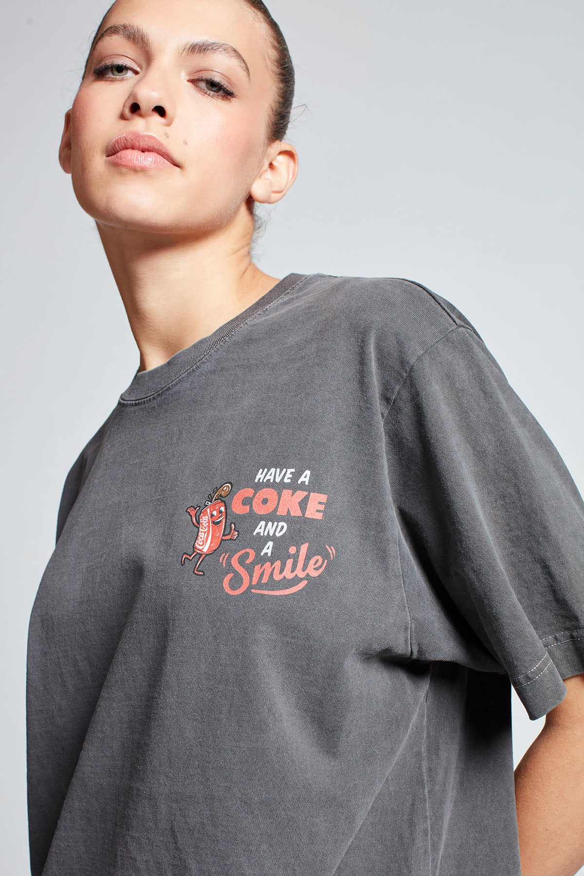 Coca-Cola Smile T-shirt in Washed Grey