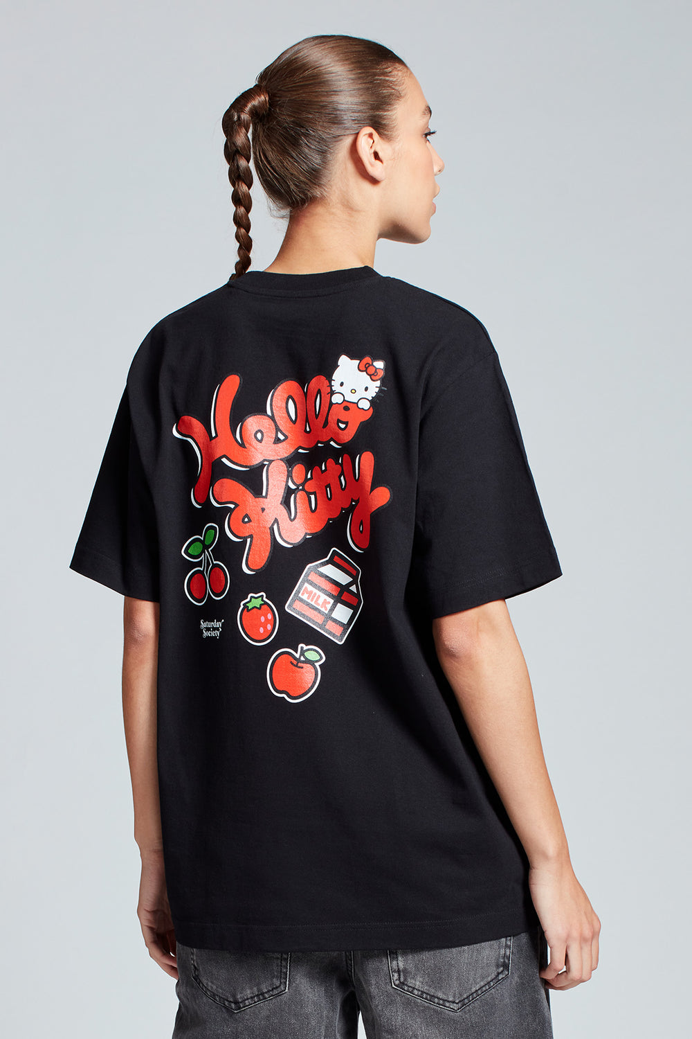 Hello Kitty Strawberry Milk T-shirt in Black | Womens | Saturday Society