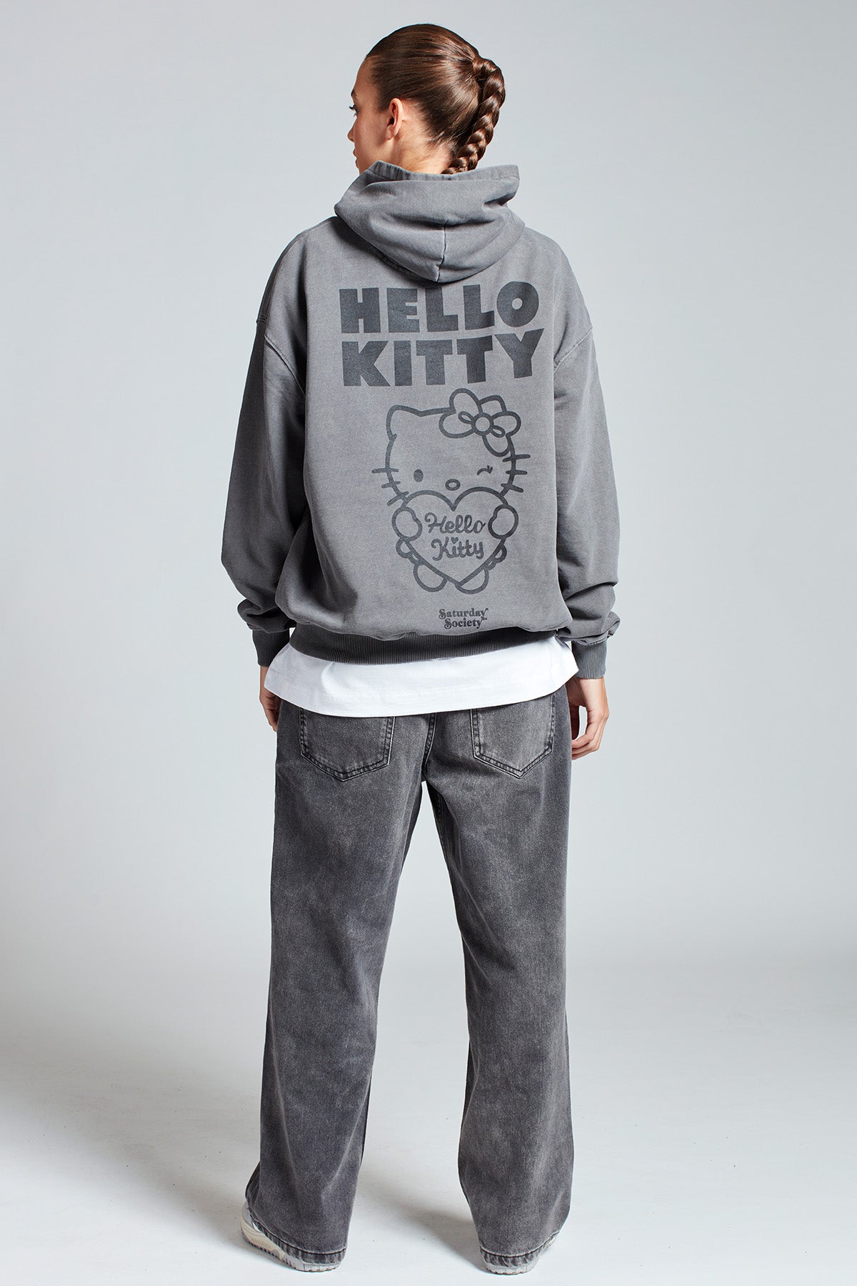 Hello Kitty Love Club Hoodie in Washed Grey