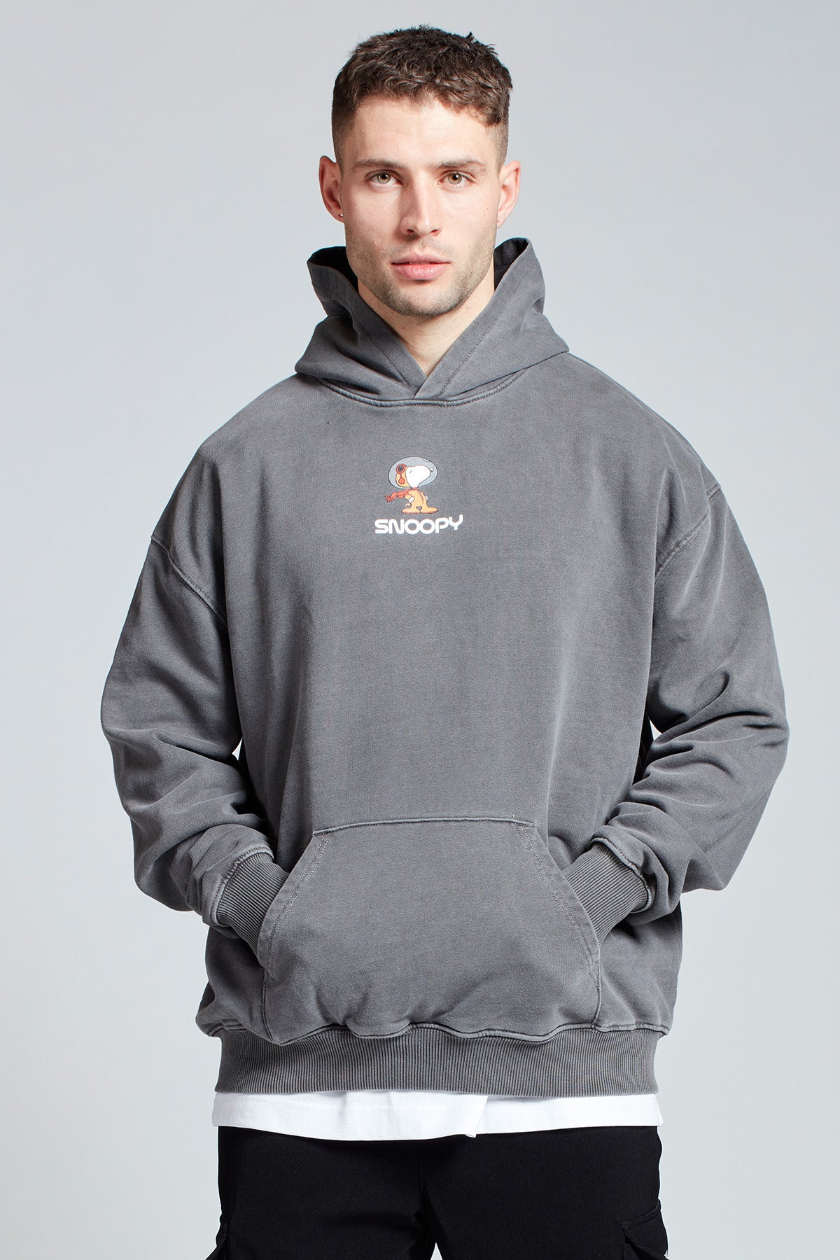 Snoopy Moon Landing Hoodie in Washed Grey | Mens | Saturday Society