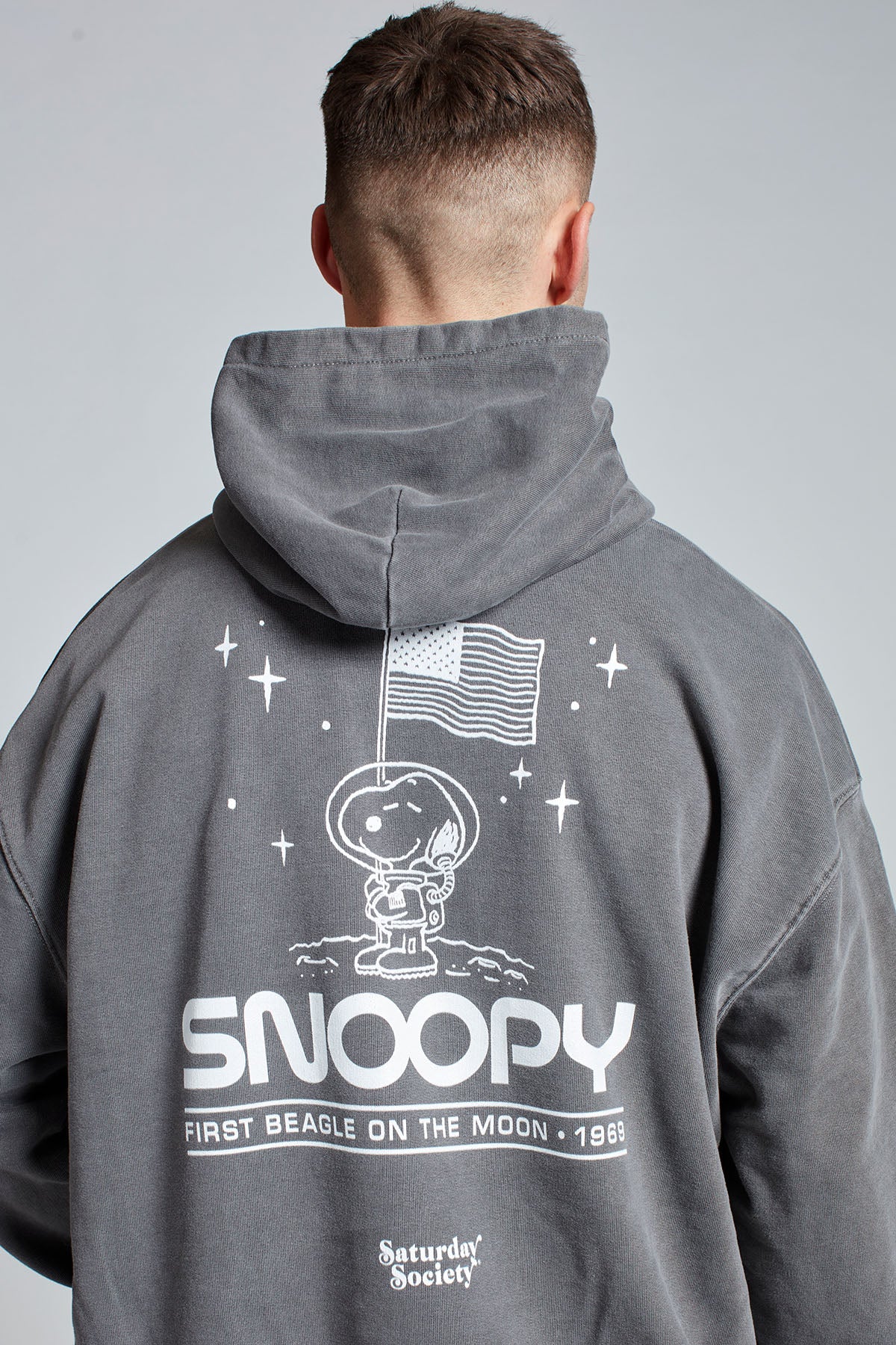 Snoopy Moon Landing Hoodie in Washed Grey